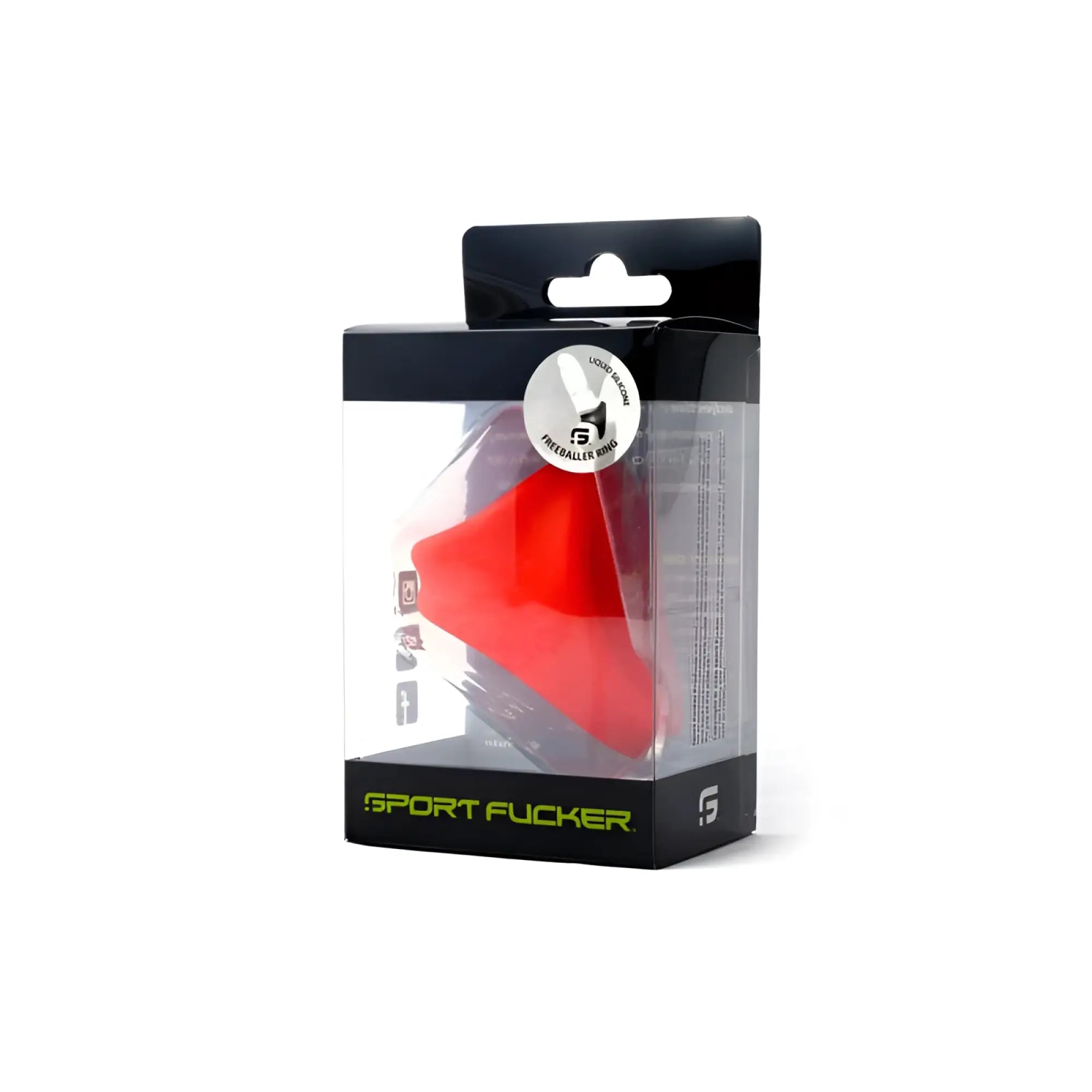Sport Fucker freeballer ring red made of red silicone displayed in clear and black packaging