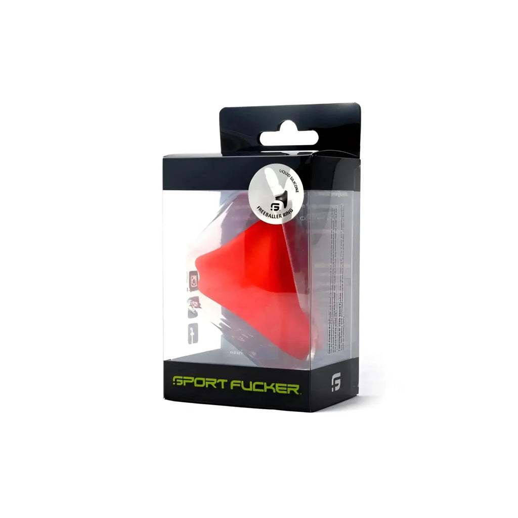 Sport Fucker freeballer ring red made of red silicone displayed in clear and black packaging