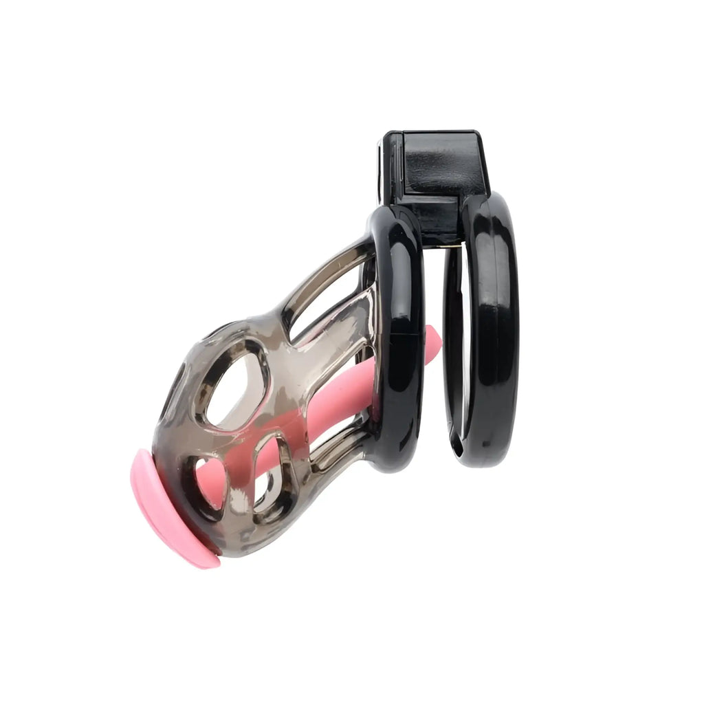 Black and translucent cage-style cock cage with pink silicone inserts sport fucker gladiator size 1 soft device