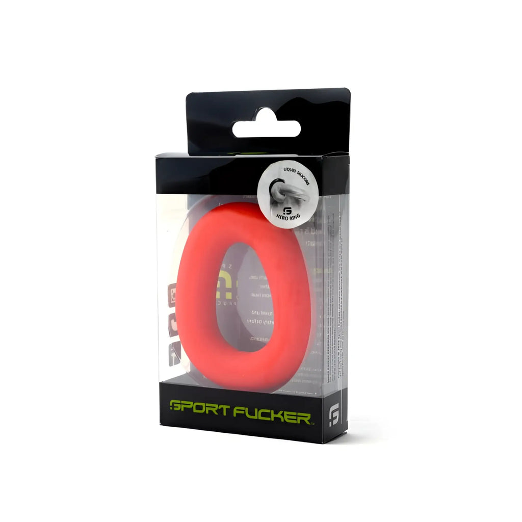 Bright red circular liquid silicone grip ring in branded packaging for sport fucker hero ring red product