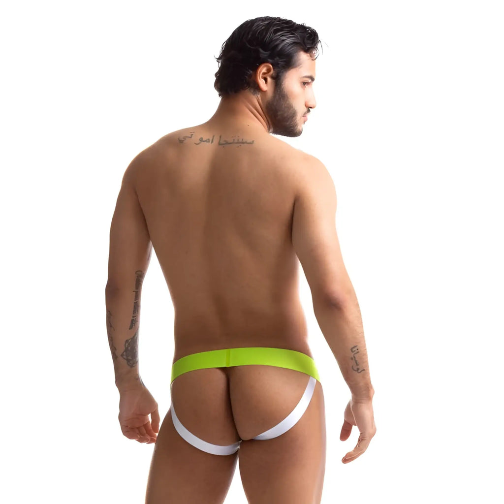 Sport fucker jersey jock green white athletic briefs with bright neon green sleek modern design in size L