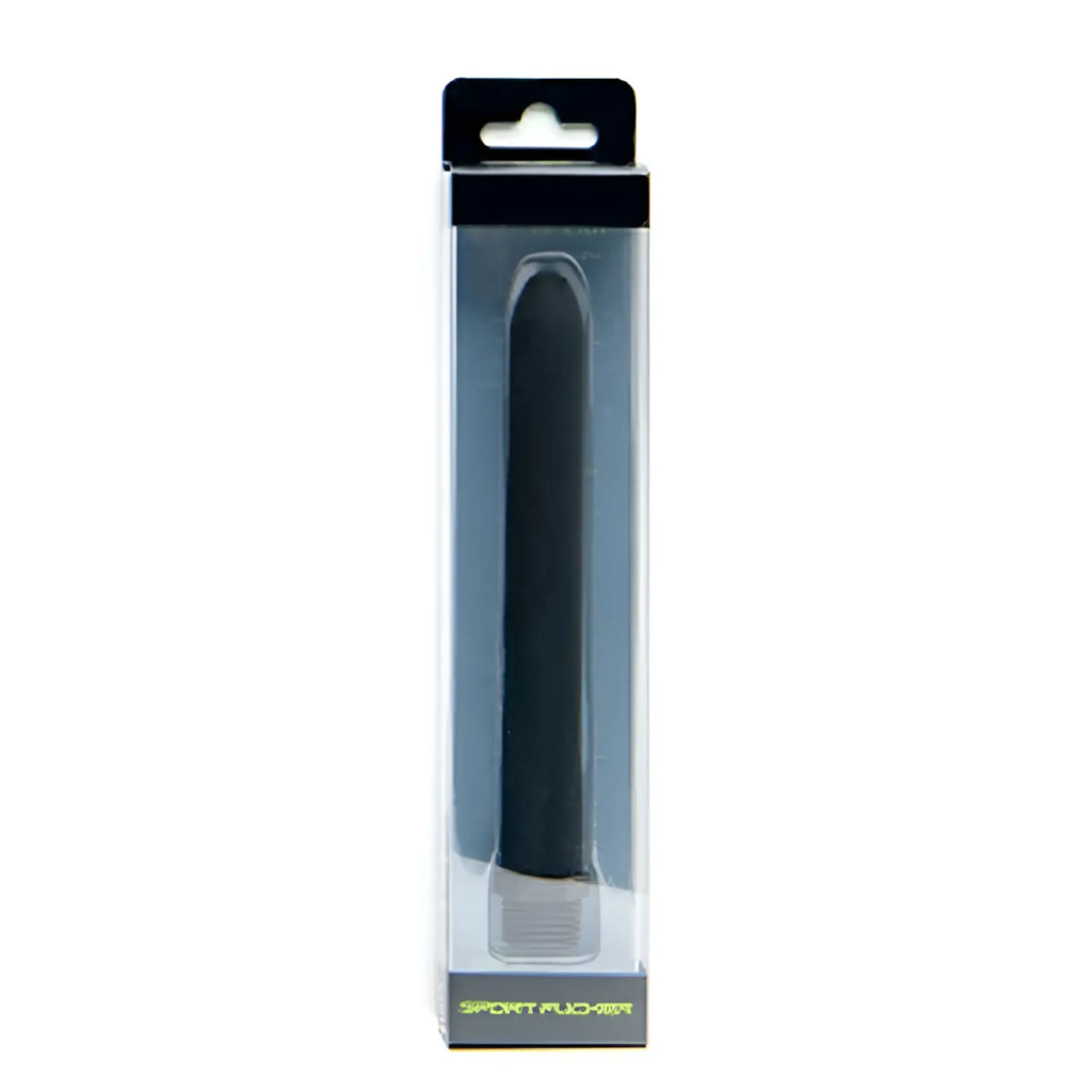 Black sport pudger vibratory device in clear plastic packaging for sport fucker locker room hose 6in use