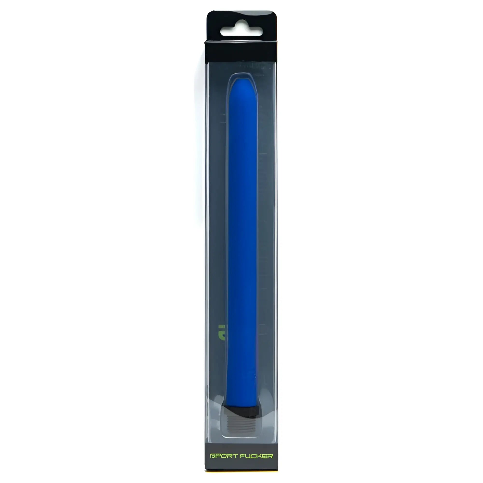 Blue silicone sport fucker locker room hose 9 inch toy in clear plastic package with black cardboard header and footer
