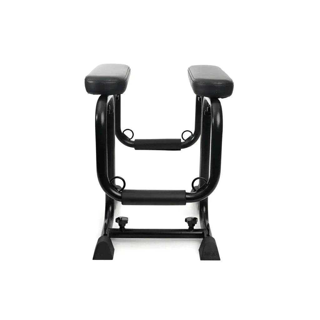 Black metal sport fucker mod love seat exercise bench with padded armrests and adjustable height settings