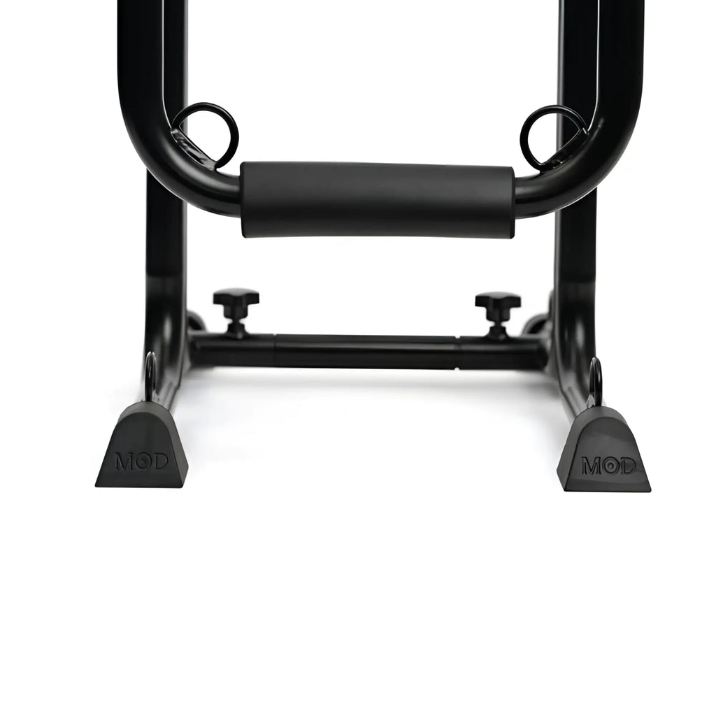 Black metal push-up station with padded grip and adjustable feet from sport fucker mod love seat product line