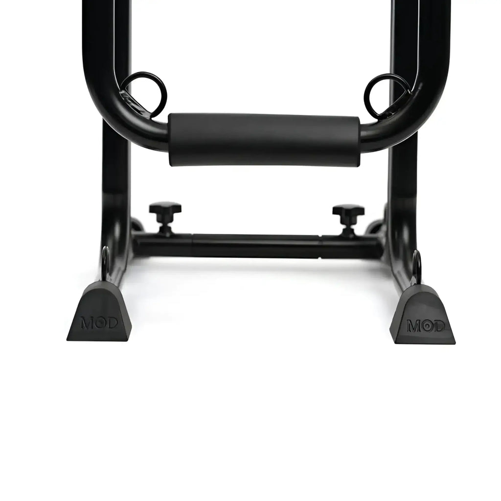 Black metal push-up station with padded grip and adjustable feet from sport fucker mod love seat product line