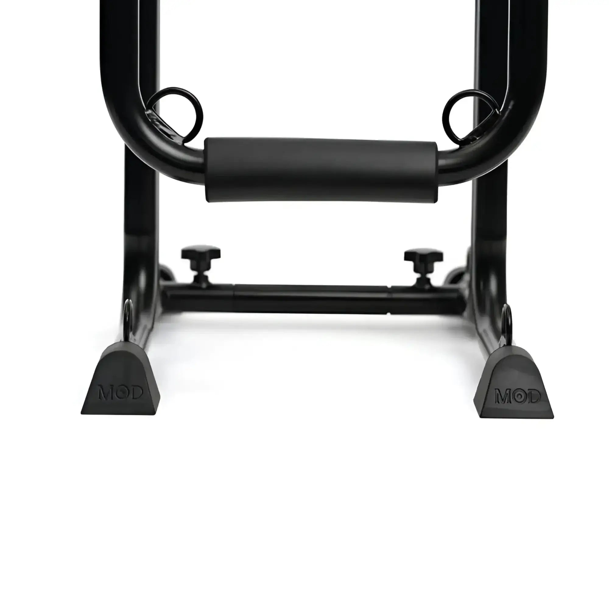 Black metal push-up station with padded grip and adjustable feet from sport fucker mod love seat product line