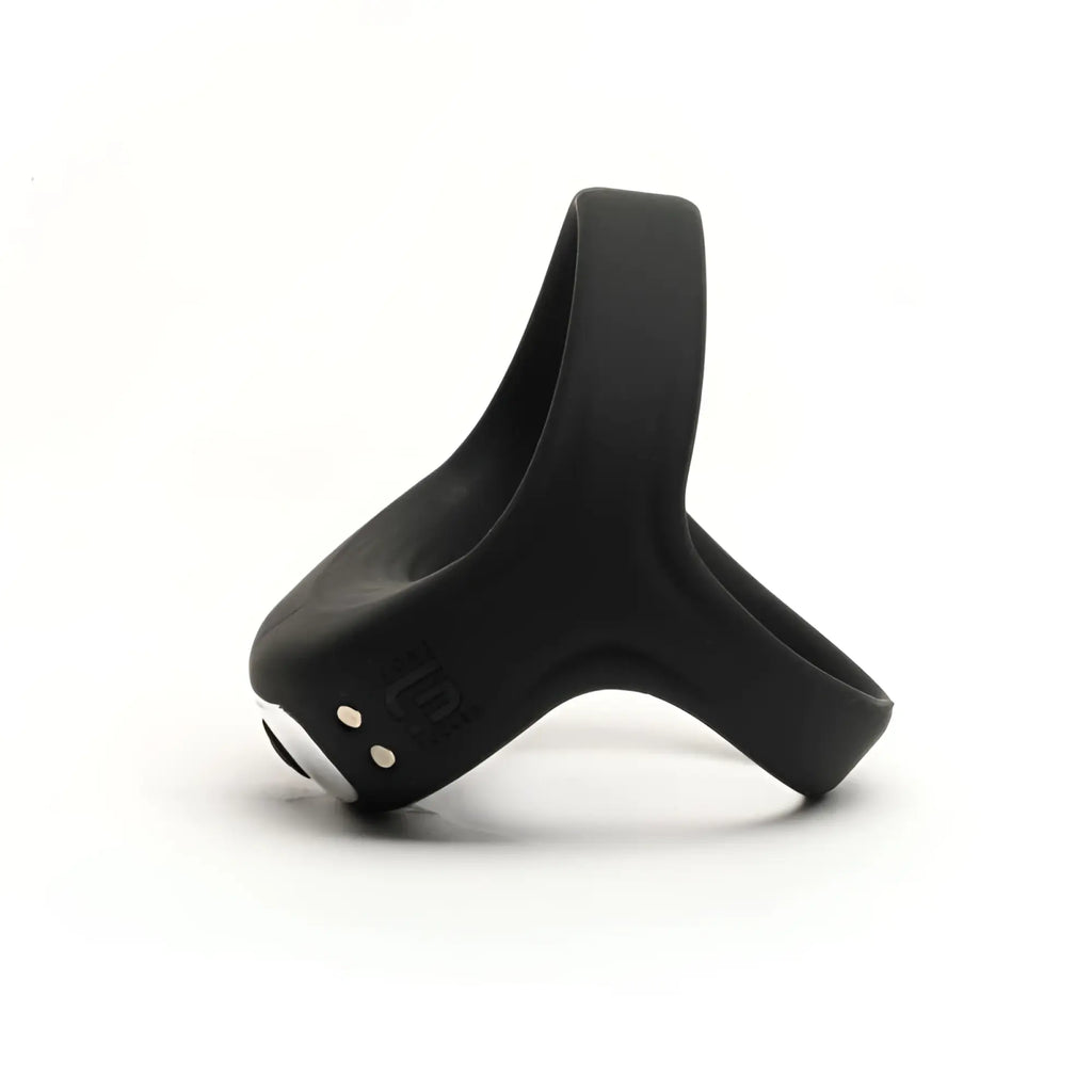 Black silicone sport fucker motovibe sling cock ring with sleek ergonomic design and two white side buttons