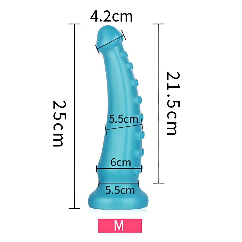 Blue liquid silicone medium sport fucker octocock dildo with textured ridges and rounded base