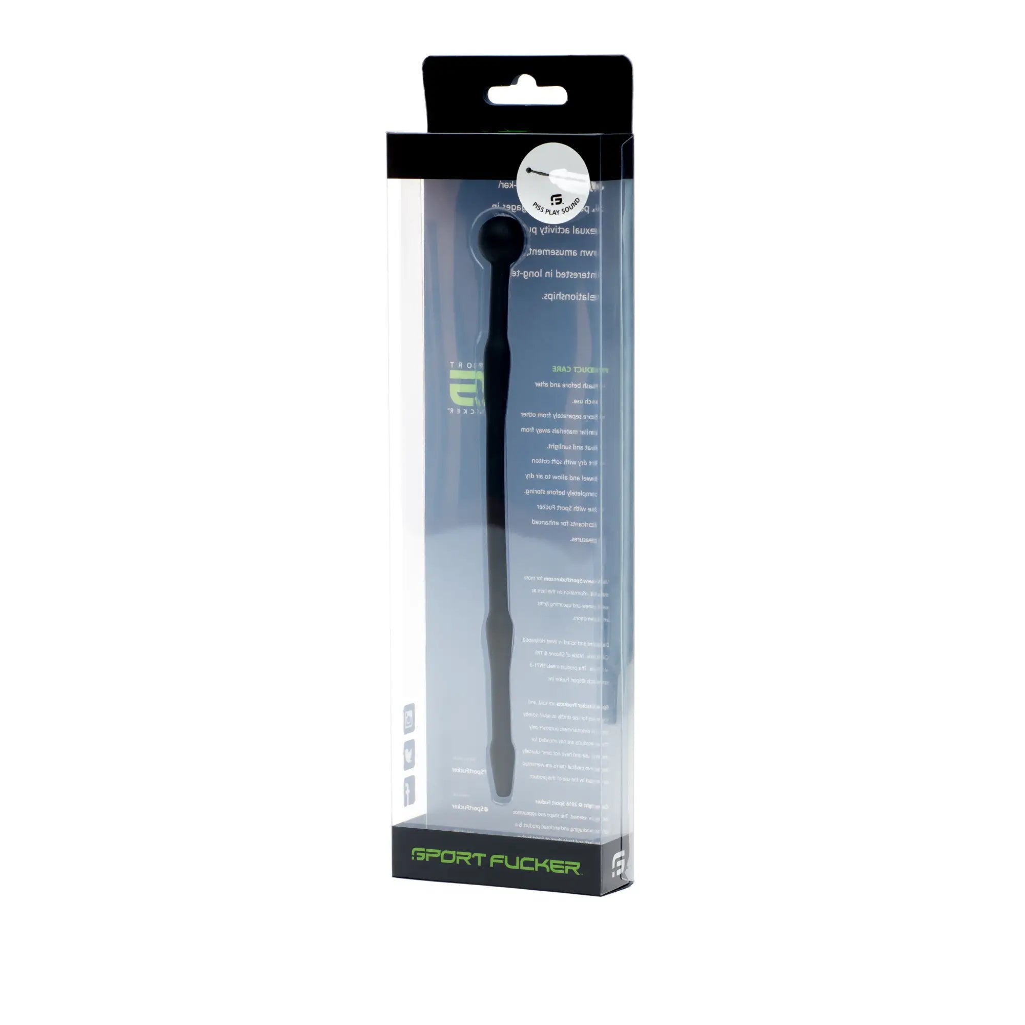 Black plastic sport fucker branded pen with sleek elongated design and textured grip for piss play sound use