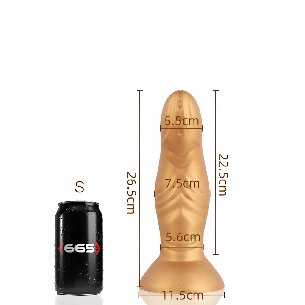 Gold-colored sport fucker pupa small dildo with tapered design and smooth liquid silicone texture