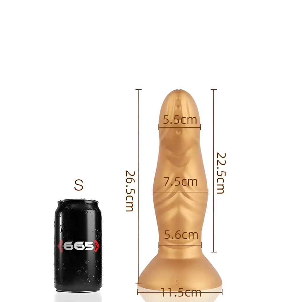 Gold-colored sport fucker pupa small dildo with tapered design and smooth liquid silicone texture