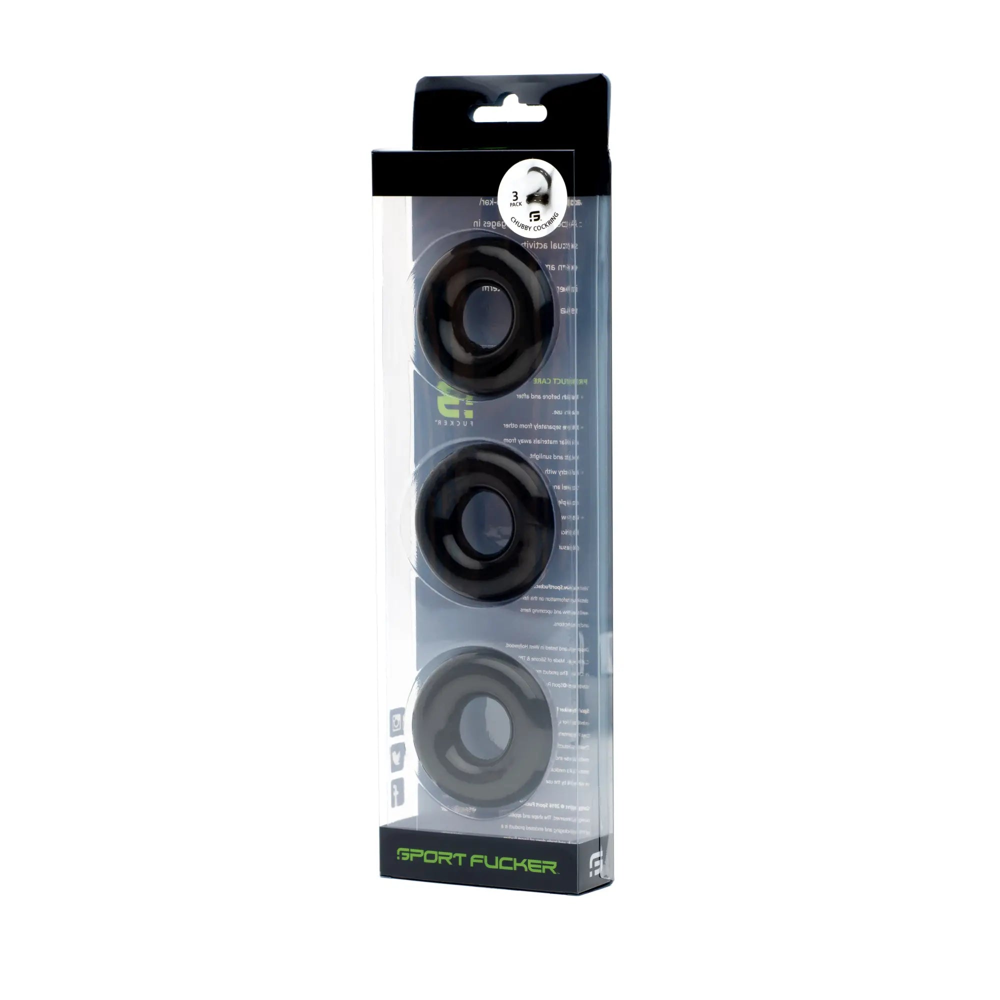 Black silicone sports flogger rings rubber cockring 3 pk in clear plastic package for sport use