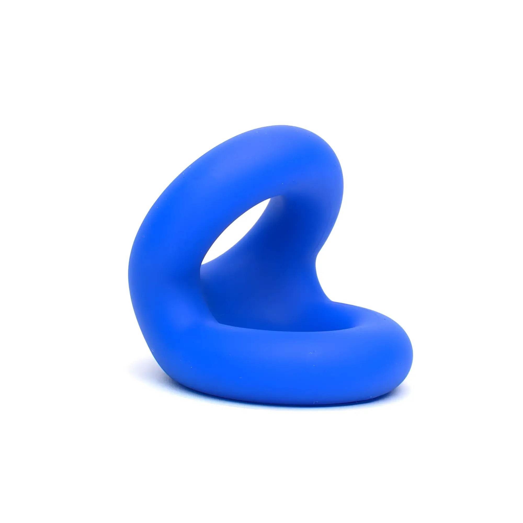 A vibrant blue smooth silicone sport fucker rugby ring by Sport Fucker with a unique twisted design