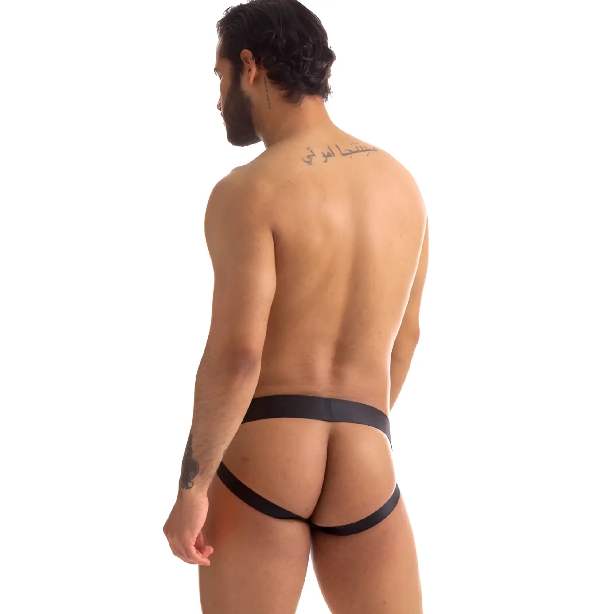 Black sport fucker stealth jock strap with sleek form-fitting design and smooth elastic waistband in size small