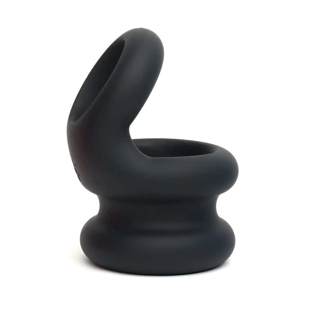 Black silicone sport fucker switch hitter ring with curved ergonomic design and two distinct openings by Sport Fucker