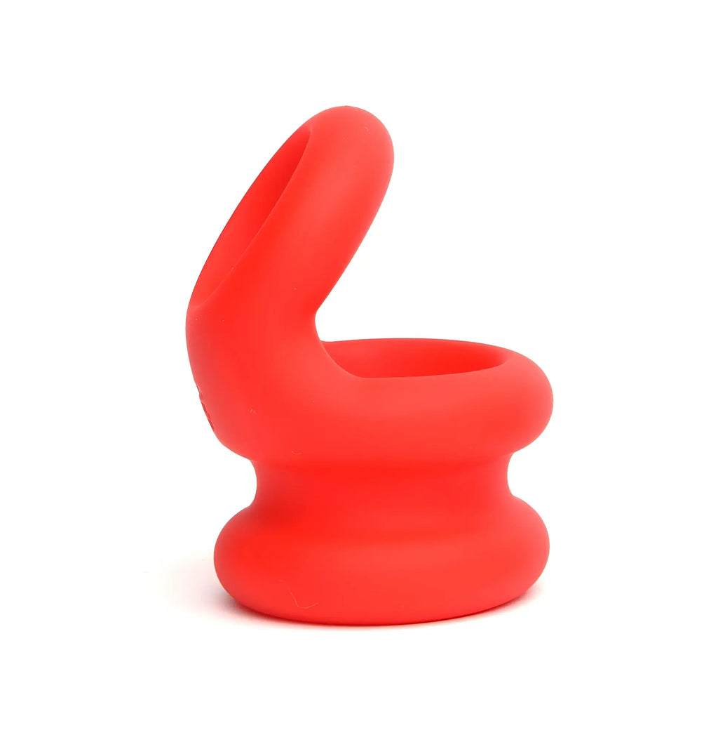 Bright red silicone sport fucker switch hitter ring with curved ergonomic design and textured base by Sport Fucker Red