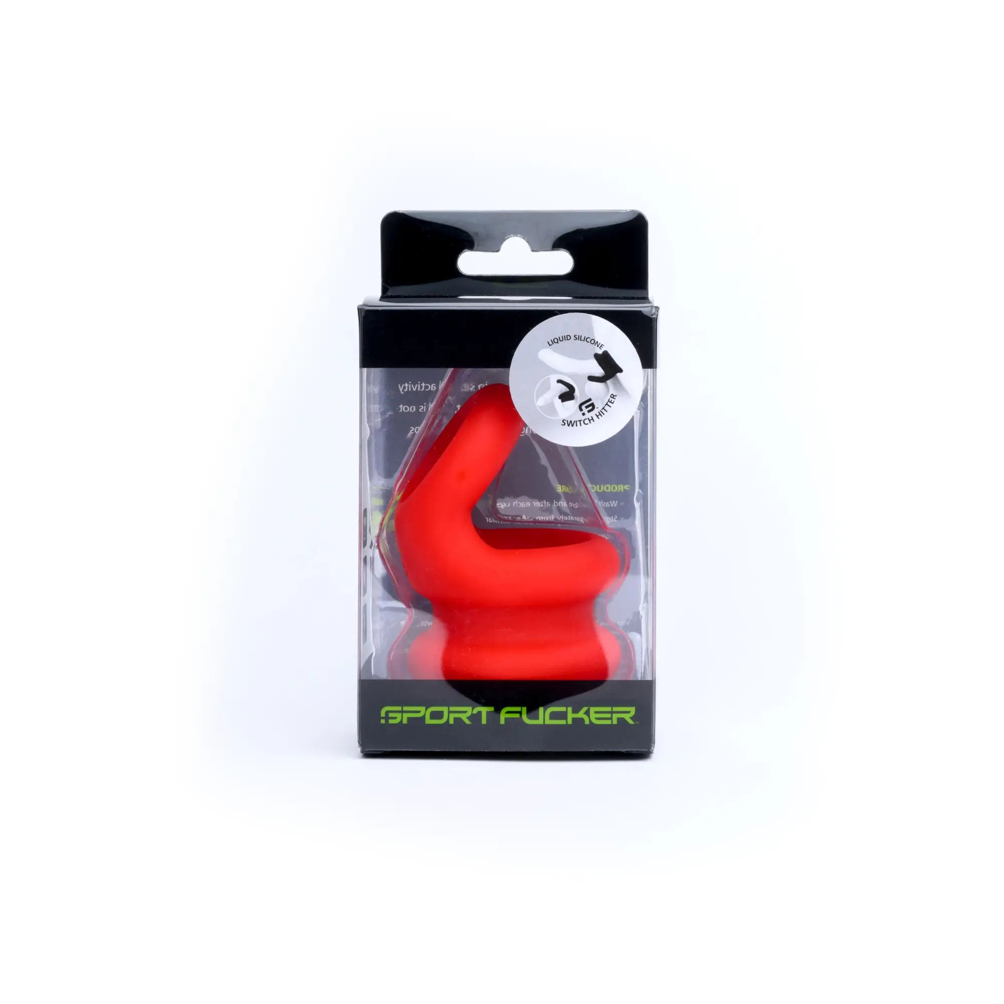 Red silicone sports nose guard in black and transparent packaging from sport fucker switch hitter by sport fucker red