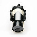 Black full face rubber gas mask with transparent visor and circular filter housing for tactical use Sport Fucker