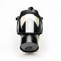 Black full face rubber gas mask with transparent visor and circular filter housing for tactical use Sport Fucker
