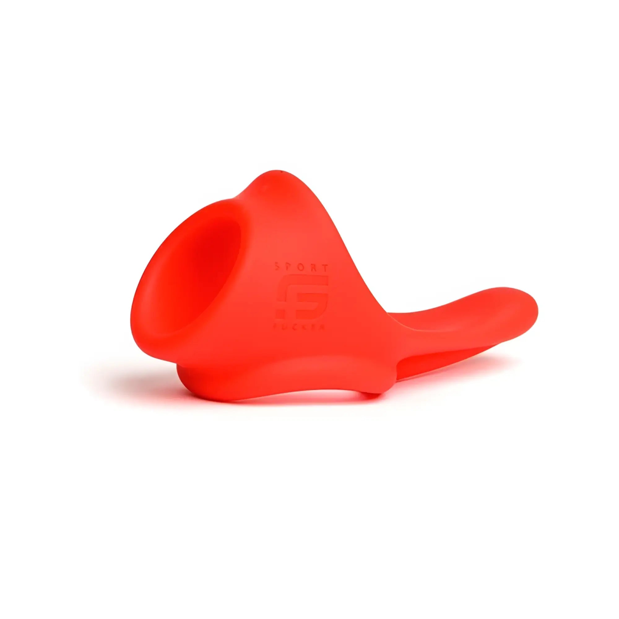 Bright red silicone sports grip with contoured design and embossed logo for sport fucker tailslide cock and ball