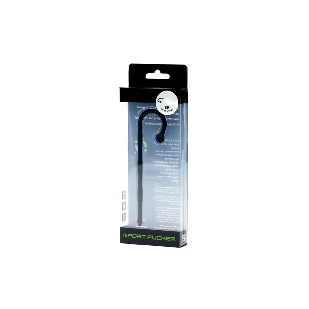 Black sport fucker ultra sound in-ear headphones with sleek curved design and green branding accents