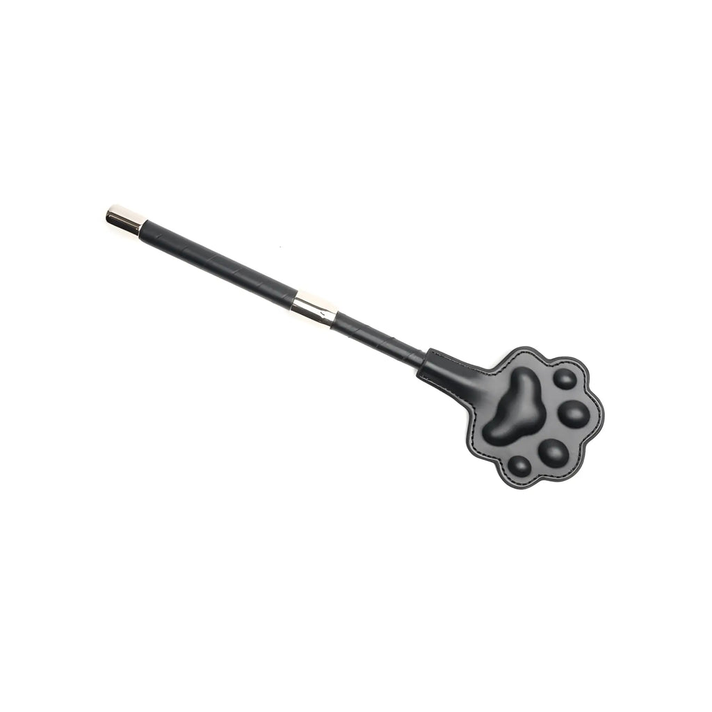 Black leather horse whip Sport Fucker vegan 4 pc interchangeable tip crop with paw print handle design