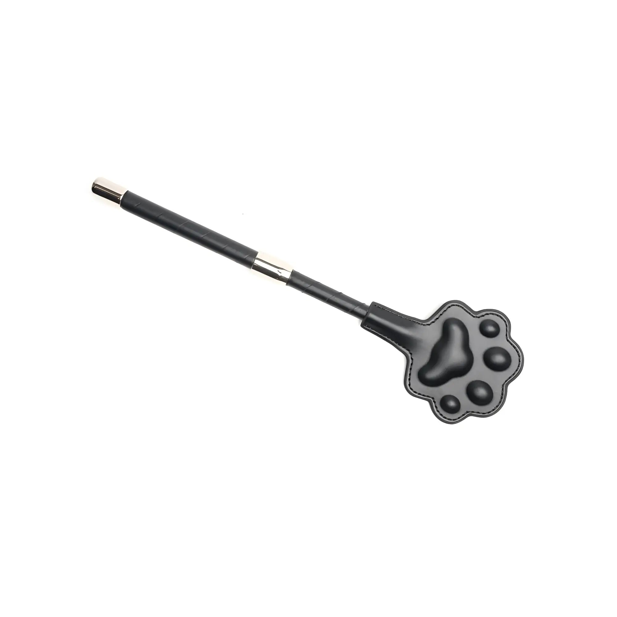 Black leather horse whip Sport Fucker vegan 4 pc interchangeable tip crop with paw print handle design