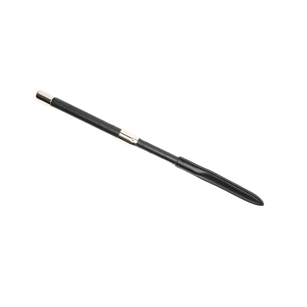Sport fucker vegan 4 pc interchangeable tip crop black leather pen with silver metal accents and sleek tapered design