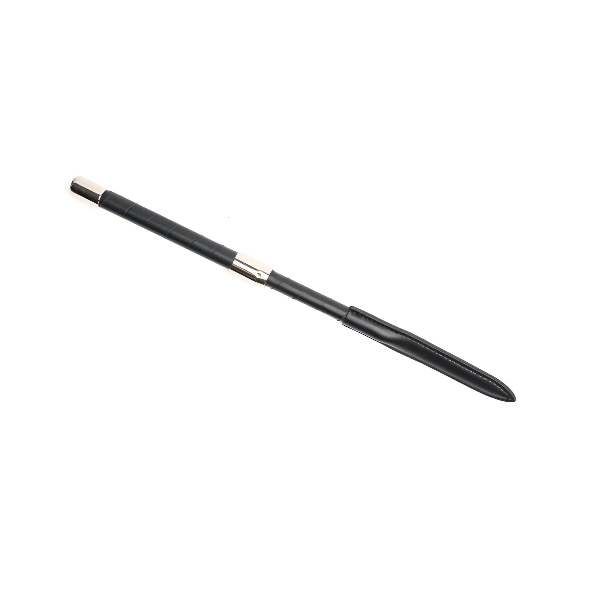 Sport fucker vegan 4 pc interchangeable tip crop black leather pen with silver metal accents and sleek tapered design
