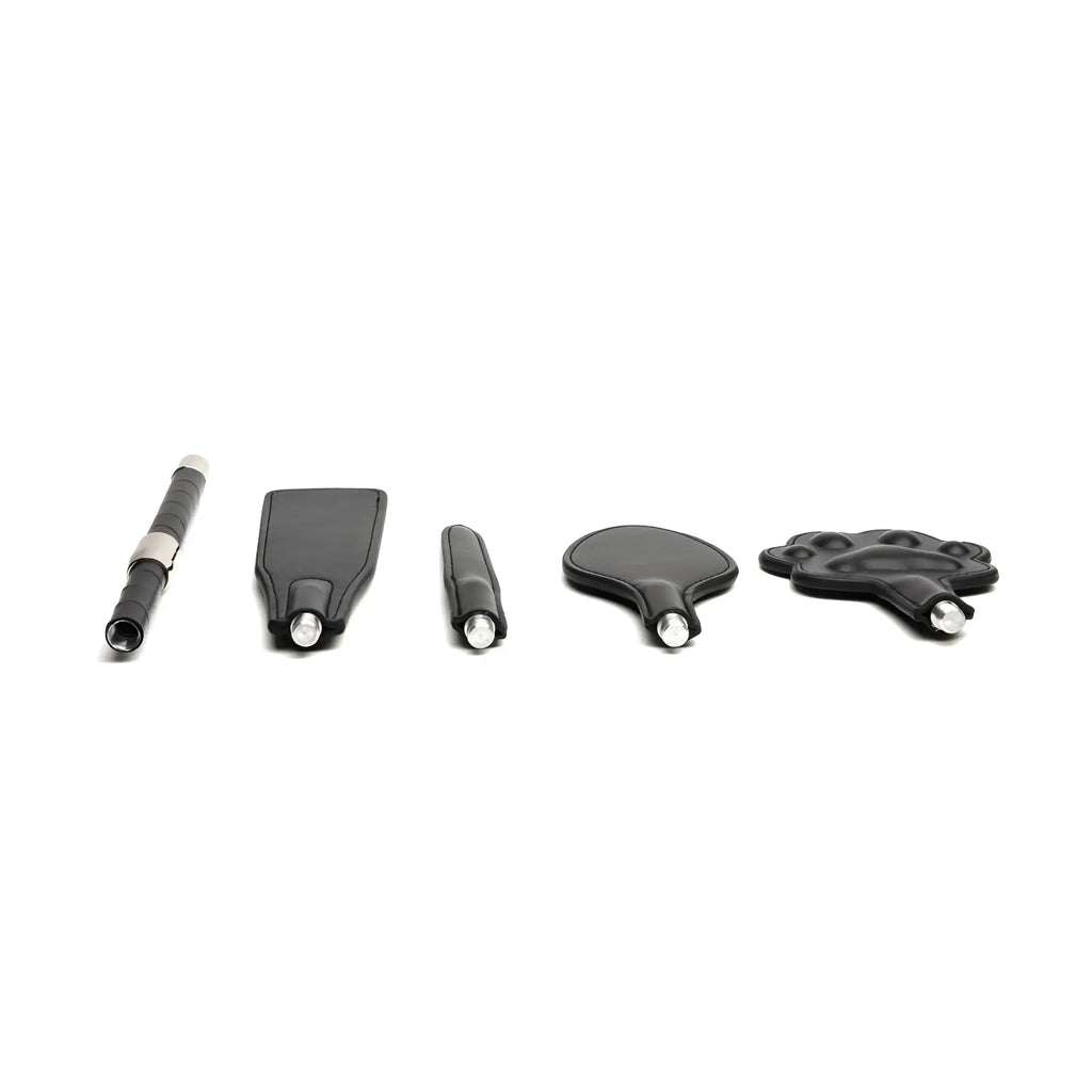 Black leather vegan pet training crop set with 4 interchangeable tips for sport use by sport fucker