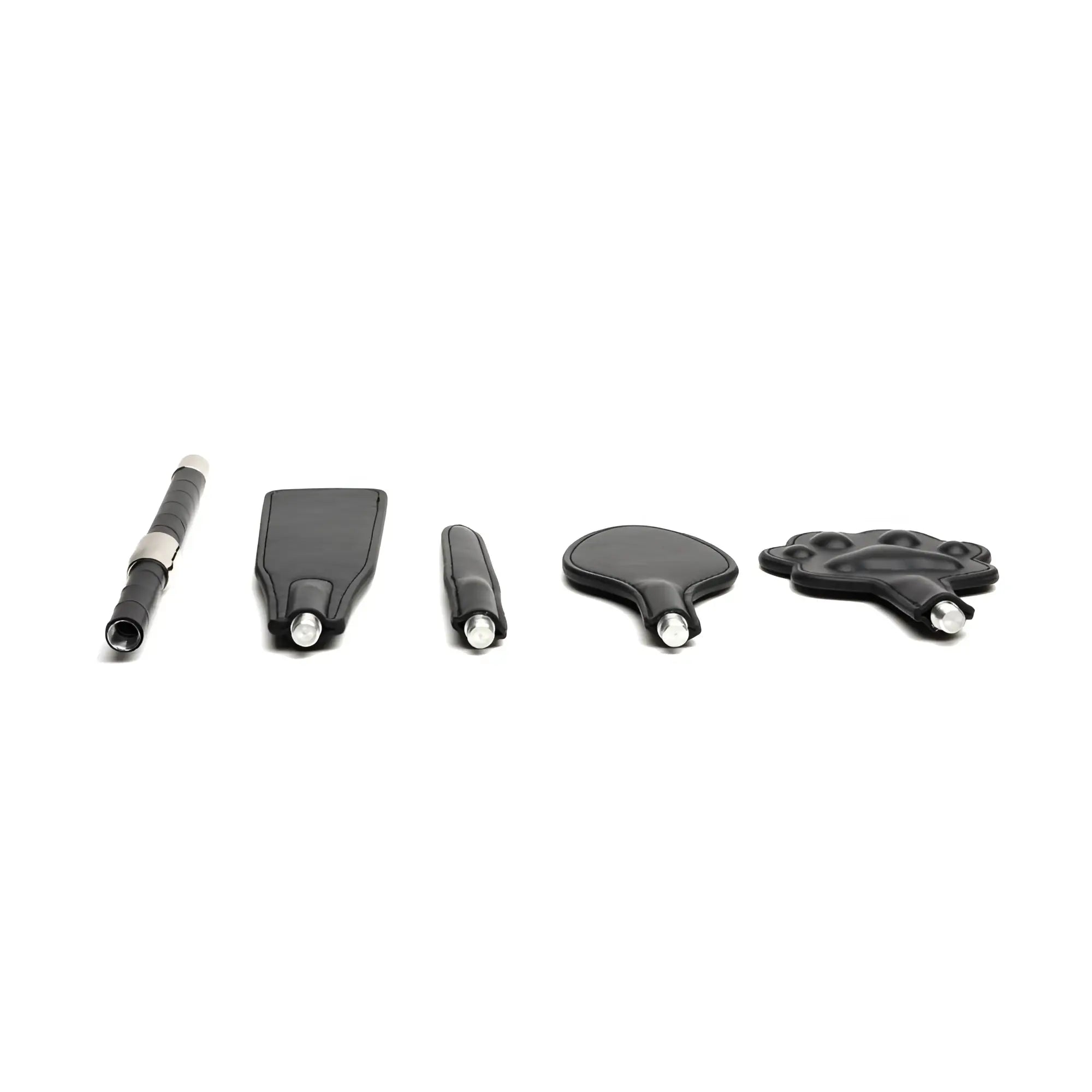 Black leather vegan pet training crop set with 4 interchangeable tips for sport use by sport fucker