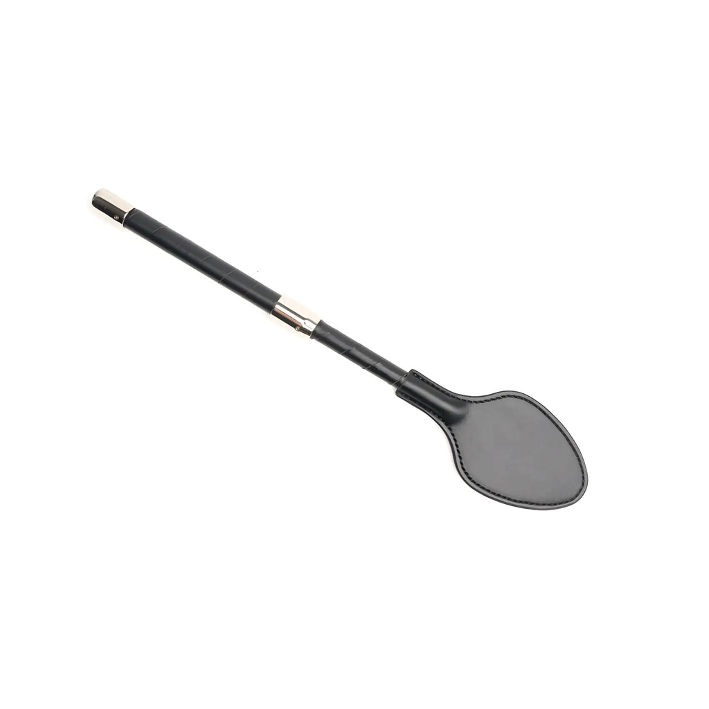 Black leather riding crop with silver metal tip and connector from sport fucker vegan 4 pc interchangeable tip crop
