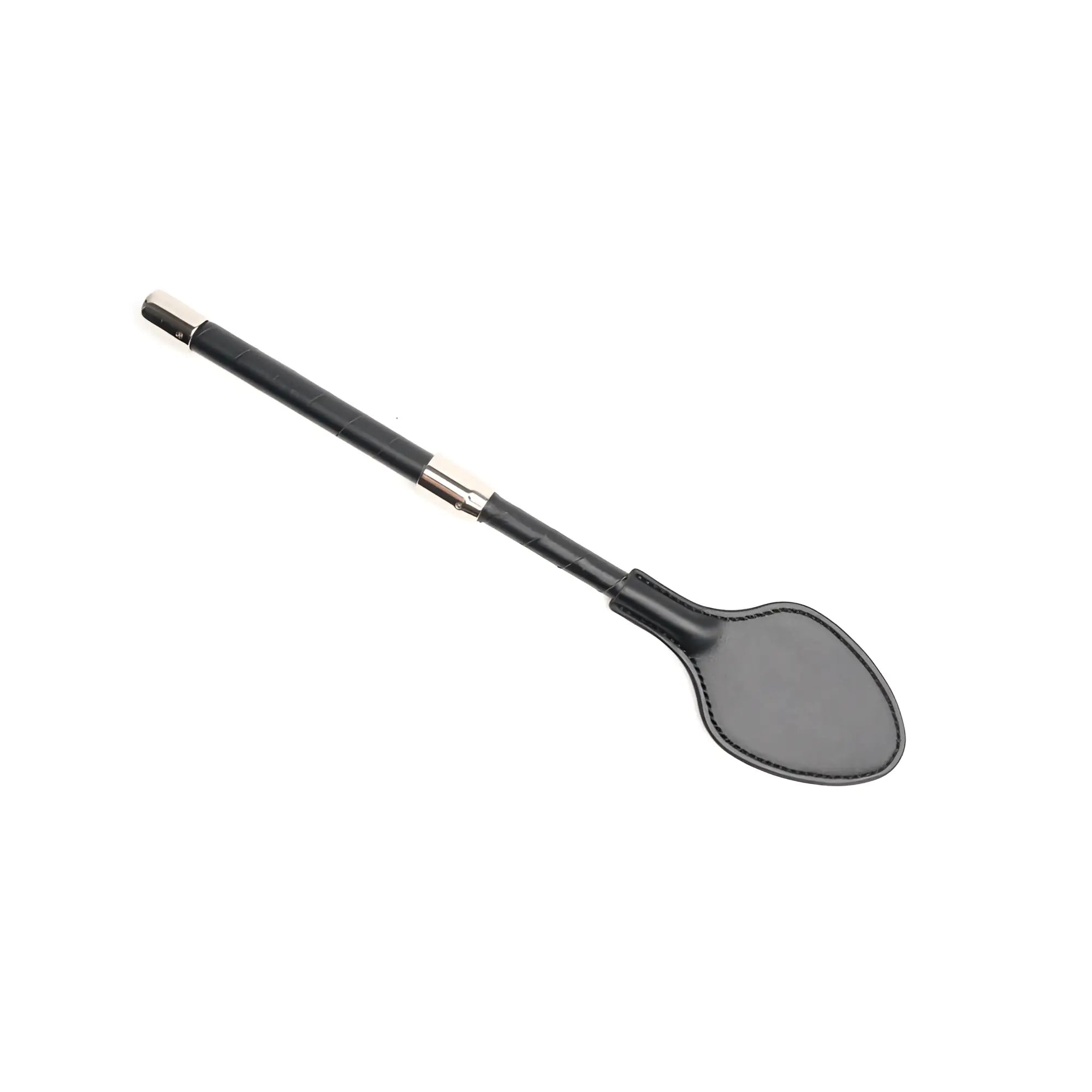 Black leather riding crop with silver metal tip and connector from sport fucker vegan 4 pc interchangeable tip crop