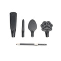 Set of black vegan leather training tools with metallic interchangeable tips and matching pen for sport use