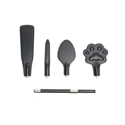 Set of black vegan leather training tools with metallic interchangeable tips and matching pen for sport use