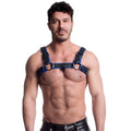 Sport fucker vegan bulldog harness black and blue leather with adjustable straps and metal buckles in lxl size