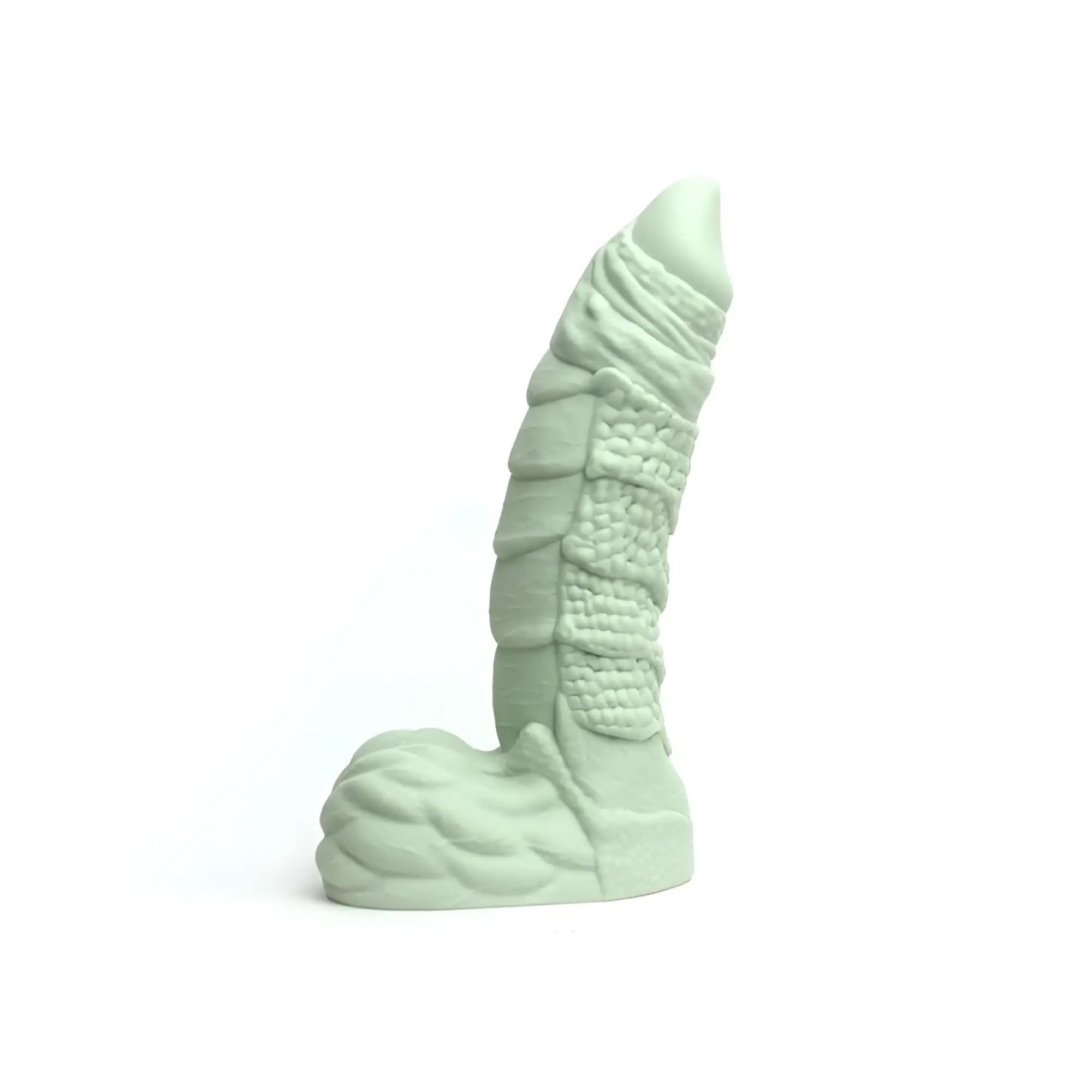 Light green sport fucker willie medium silicone dildo with textured segmented design and flared base