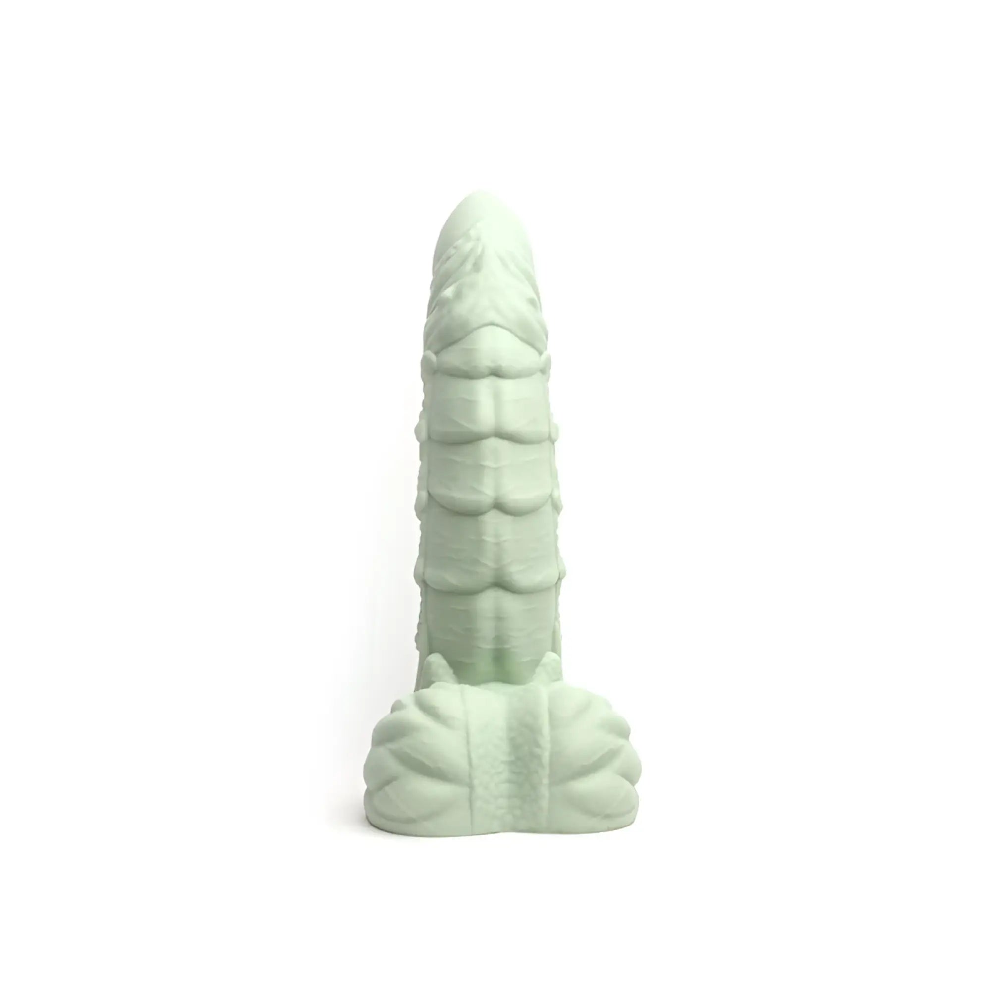 Pale green sport fucker willie liquid silicone dildo medium m with textured segmented design and flared base