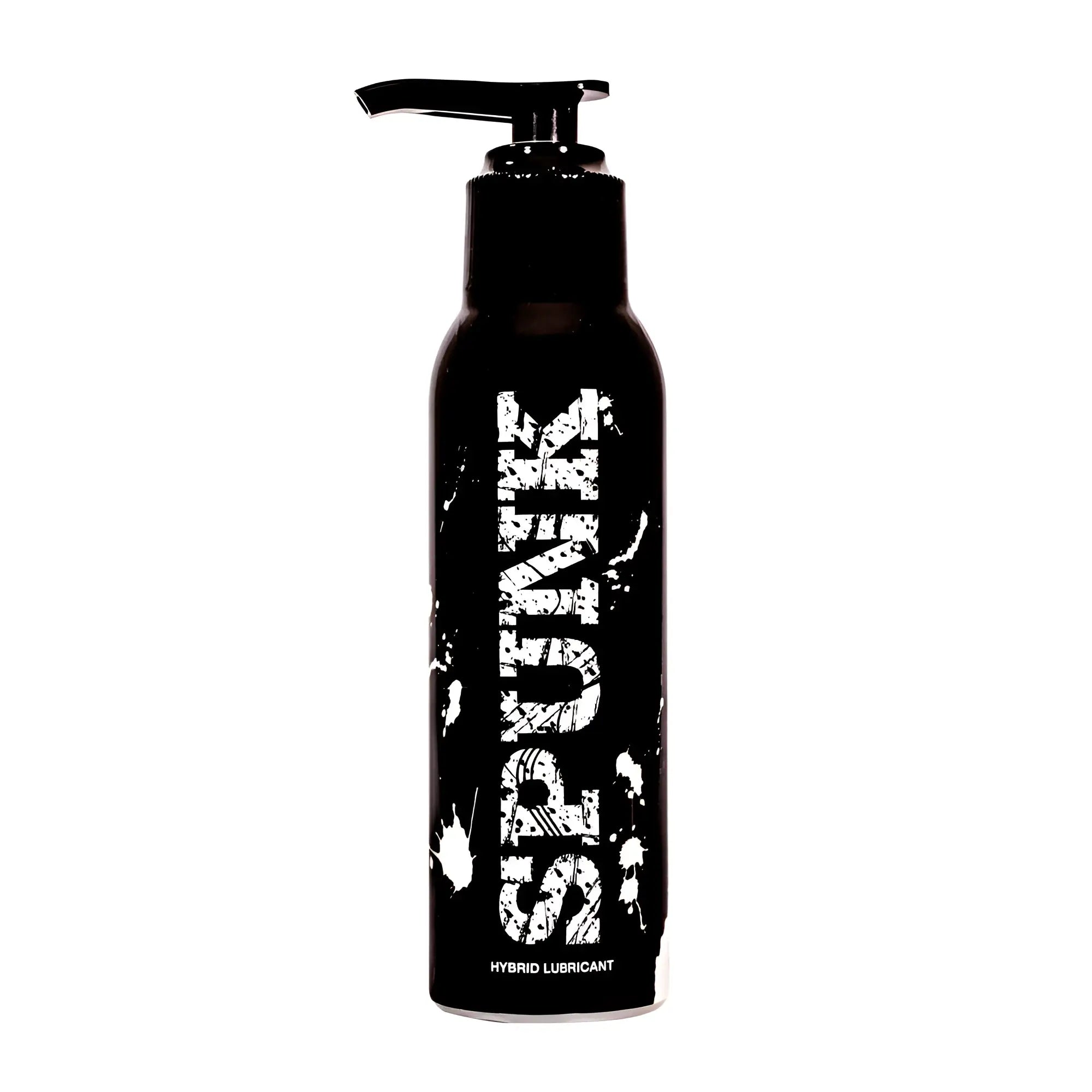 Spunk SPUNK hybrid lube 4oz black pump bottle with white splatter design labeled as hybrid lubricant