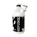White plastic gallon jug with black pump dispenser and black-and-white splatter spunk lube label for hybrid lube 64oz