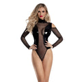 Black glossy latex bodysuit with mesh panels and long sleeves starline lingerie starline kalis s m