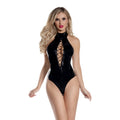 Black patent leather halter bodysuit with lace-up front detail by starline lingerie in wet look material black s/m