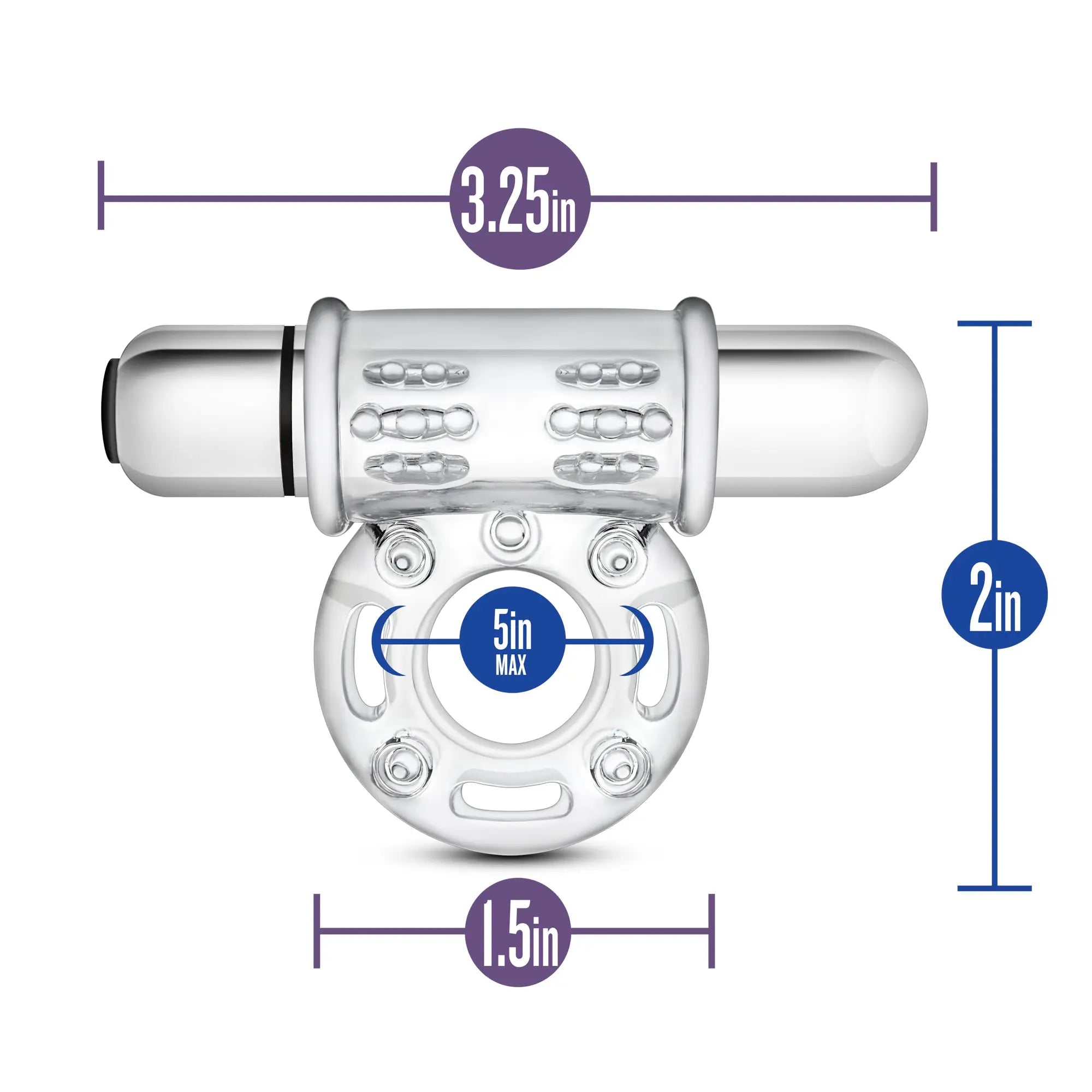 Clear plastic and metallic silver stay hard 10 function vibrating mega bull ring with textured grip and multi-hole base