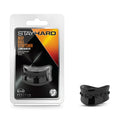 Black plastic stay hard beef ball stretcher snug 1.5in with rounded edges and small beads along curved surface