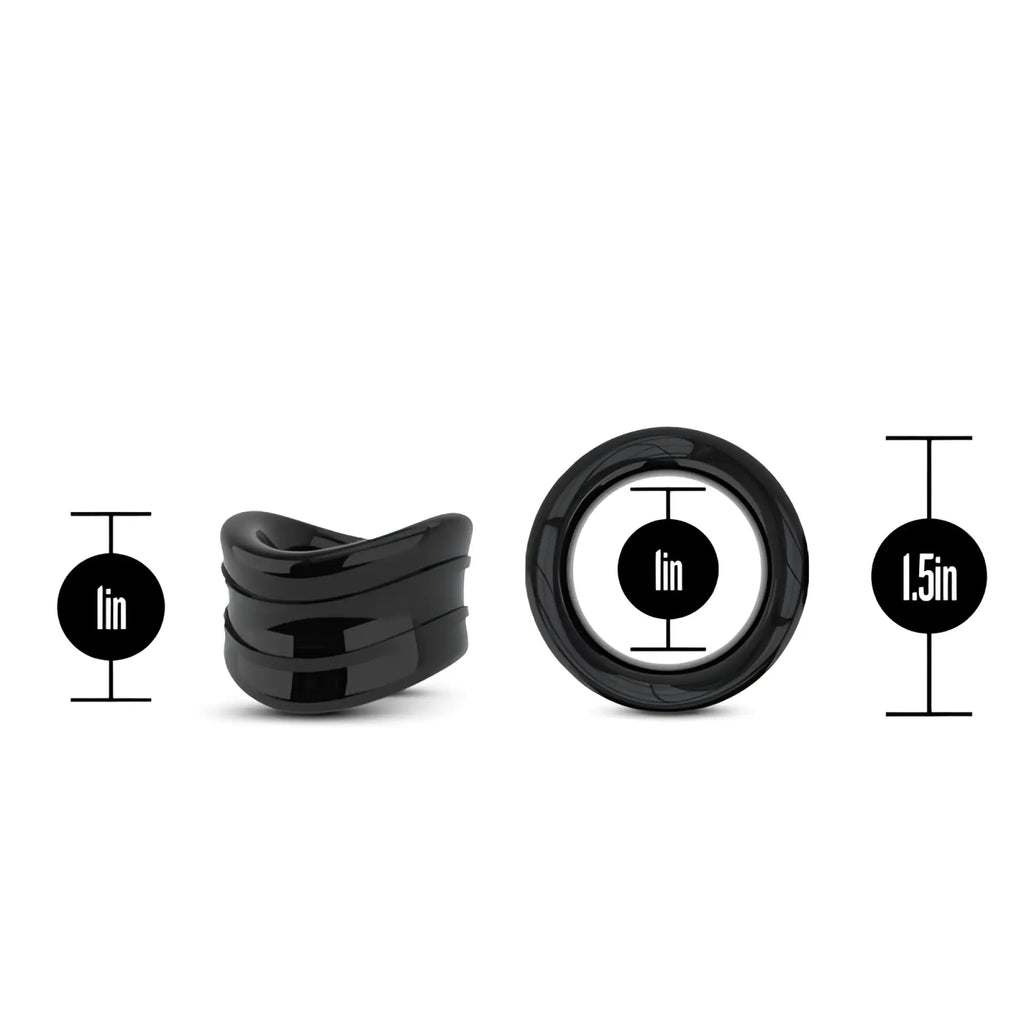 Black glossy ceramic ear gauges in 1-inch spiral and 1.5-inch circular sizes from stay hard beef ball stretcher snug