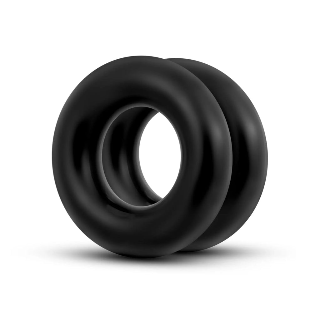 Black silicone oversized double-ring anal plug from stay hard stay hard donut rings collection viewed from front