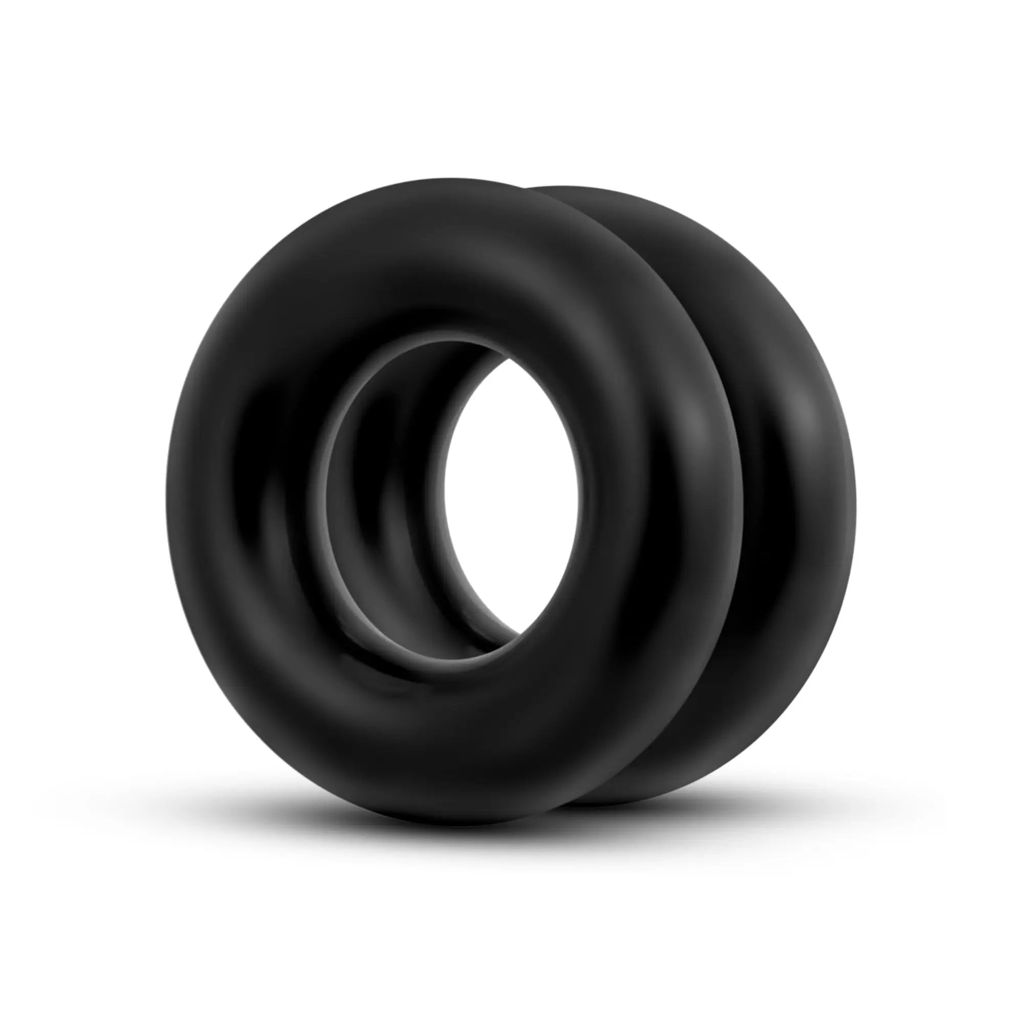 Black silicone oversized double-ring anal plug from stay hard stay hard donut rings collection viewed from front