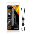 Stay hard silicone double loop cock ring in black with adjustable bands and quick release mechanism
