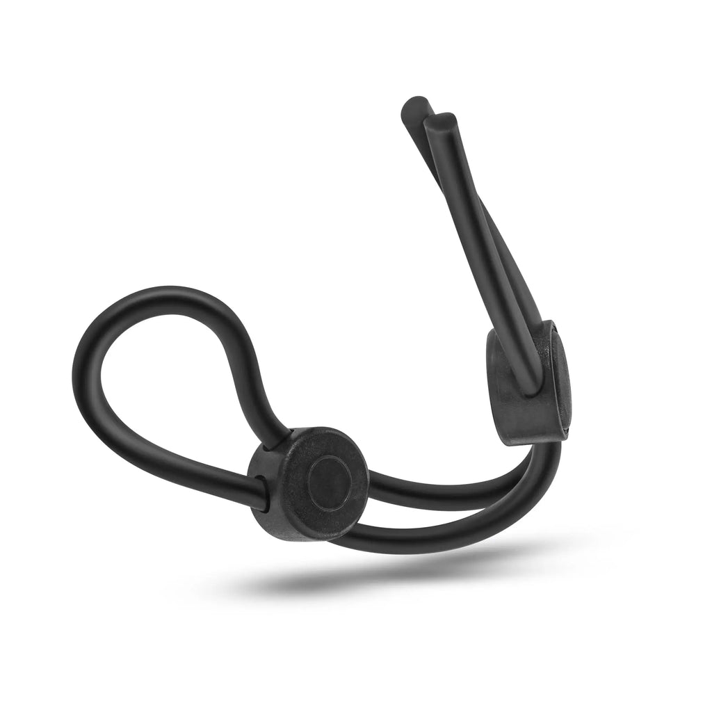 Black silicone double loop cock ring with adjustable strap and circular clasp from stay hard stay hard